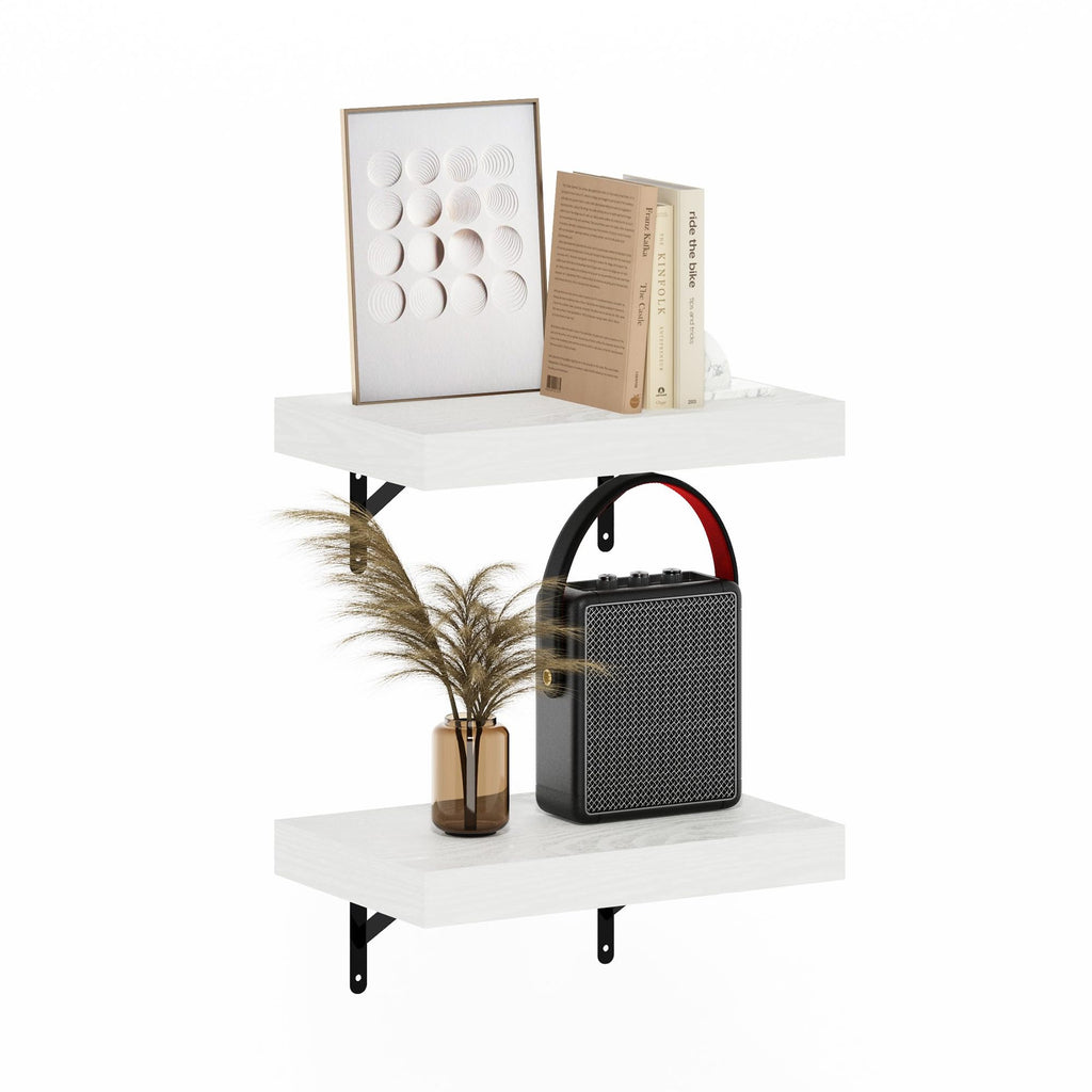 Furinno Tanna 15-Inch Wall Mounted Floating Display Shelves, White Texture, Set of 2