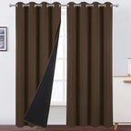 LEMOMO 100% Blackout Curtains 52 x 95 Inch/Chocolate Curtains 2 Panels with Black Lining Room Darkening Thermal Insulated Bedroo