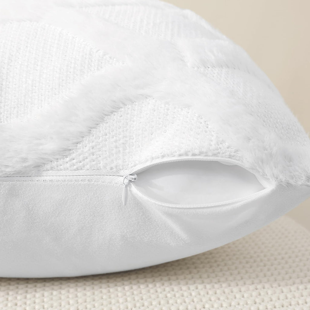 Decoruhome Throw Pillow Covers 12X20 Inch Set Of 2, Soft Plush Faux Fur Wool Lumbar Pure White Couch Pillow Covers, Decorative Pillow Cases For Bed Sofa Living Room Home Decor