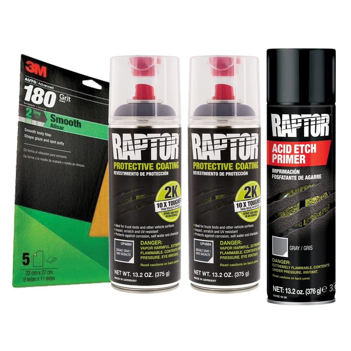 Raptor 2K Basalt Gray Spray-On Truck Bedliner Bare Metal Aerosol Kit (26.4 Oz)