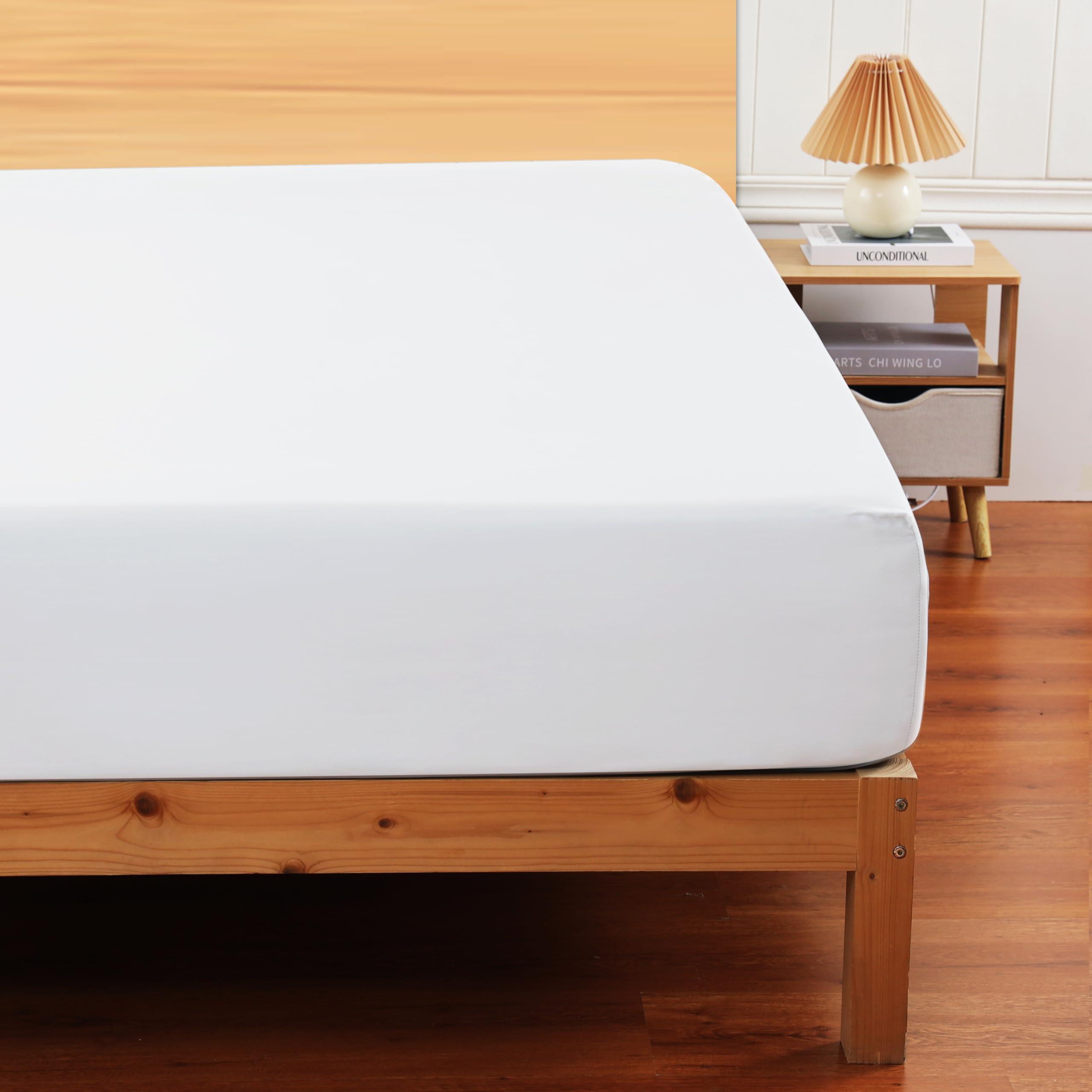 100% Cotton Fitted Sheet Queen Size Sateen, All-Around Elastic Deep Pocket Durable Bottom Sheet With Foot Tag, White Color 1 Fit