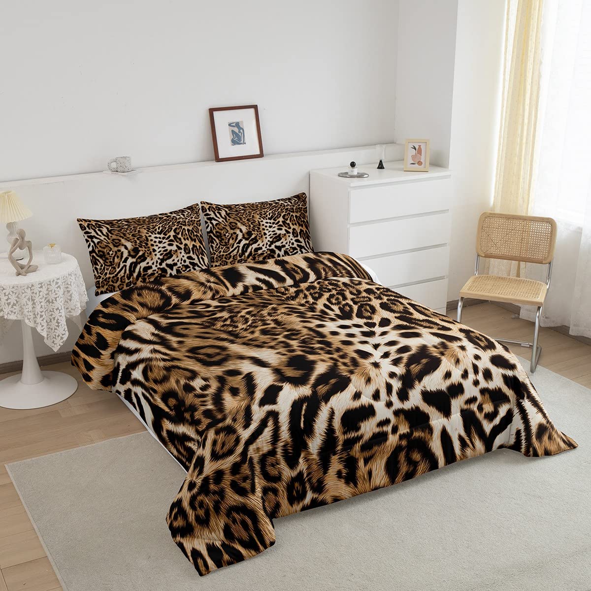 Feelyou Leopard Print Comforter Set Cheetah Print Bedding Set For Kids Boys Girls Wild Animal Print Comforter Leopard Fur Quilt