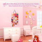 Hair Bows Holder W/Large Capacity, Hair Clips Storage Hanger W/ 16 Ribbons, Hair Bows Organizer, Baby Accessory Display W/Sturdy Rope, Wall Hanging For Girl Room, Nursery Decors