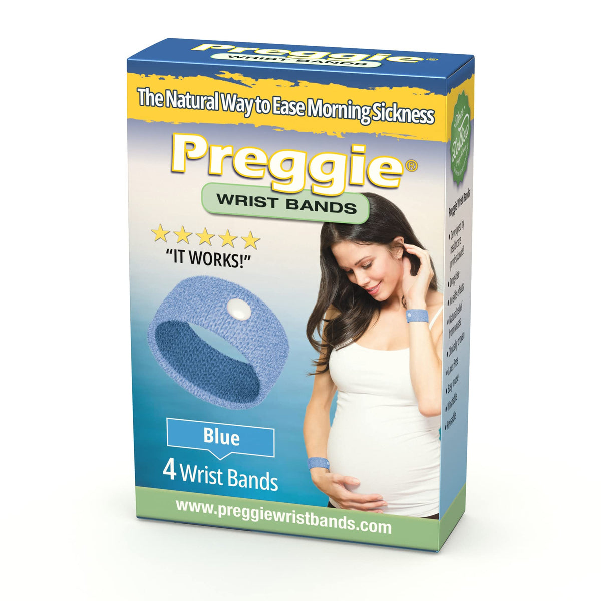 Three Lollies Preggie Anti-Nausea Wristbands - Morning Sickness Relief -- Side Effect Free - 2 Count (4 Wristbands) - Blue
