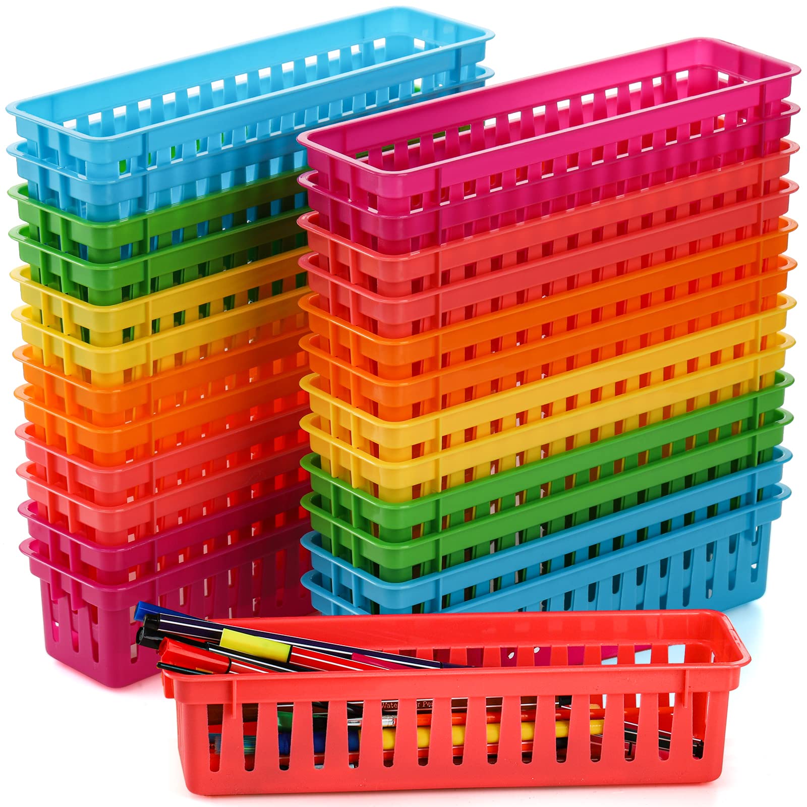 Zeayea 24 Pack Classroom Storage Baskets, Classroom Pencil Organizer Basket For Desk, Drawer, Plastic Pen And Pencil Basket Tray