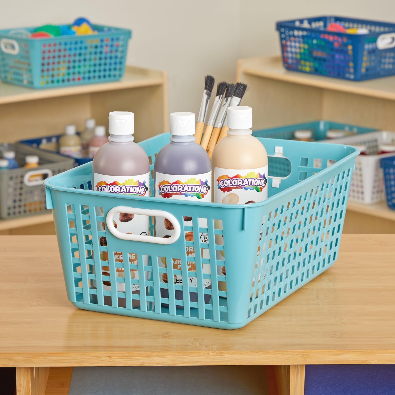 Really Good Stuff 160016Wa Multi-Purpose Plastic Storage Baskets For Classroom Or Home Use - Stackable Mesh Plastic Baskets With