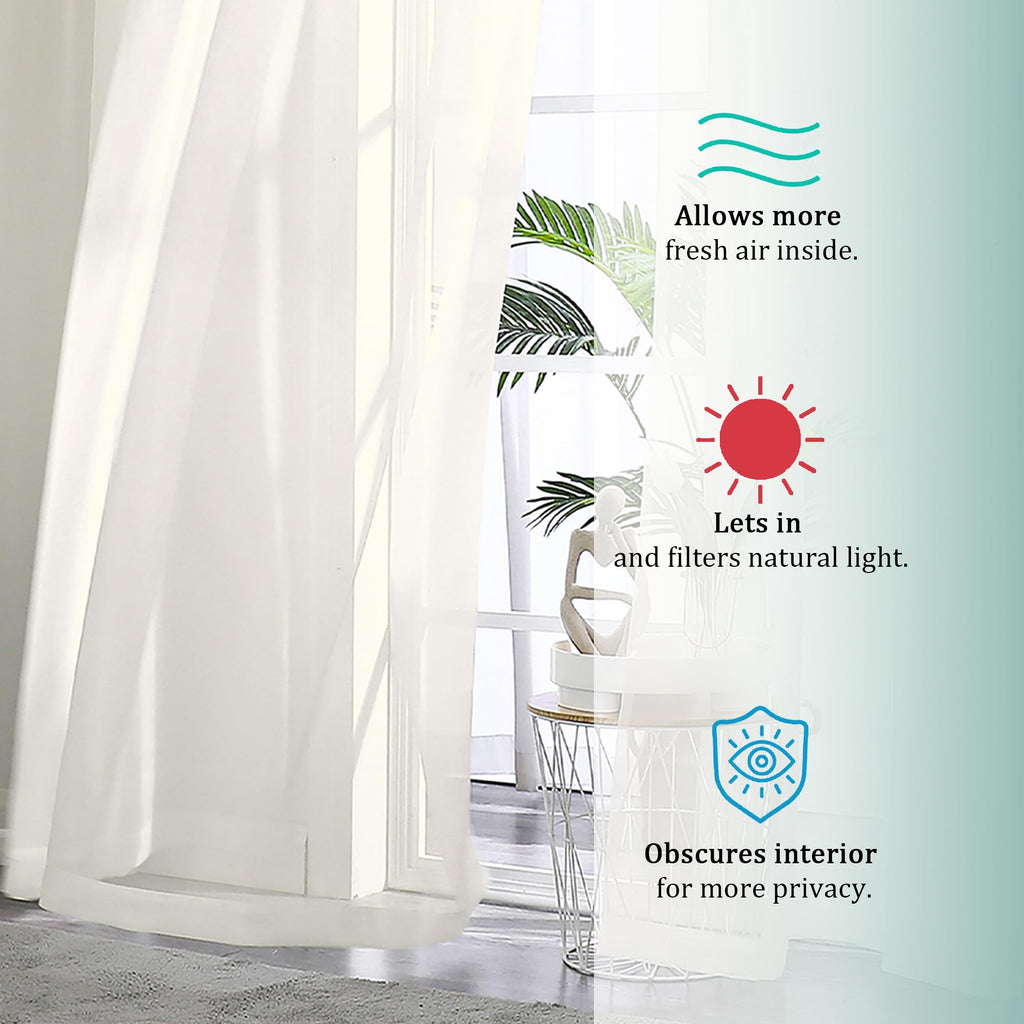 Ovzme Sheer Ivory Curtains 108' Inch Length 2 Panels Set, Light Filtering Soft Rod Pocket Voile Drapes For Living Room/Bedroom,