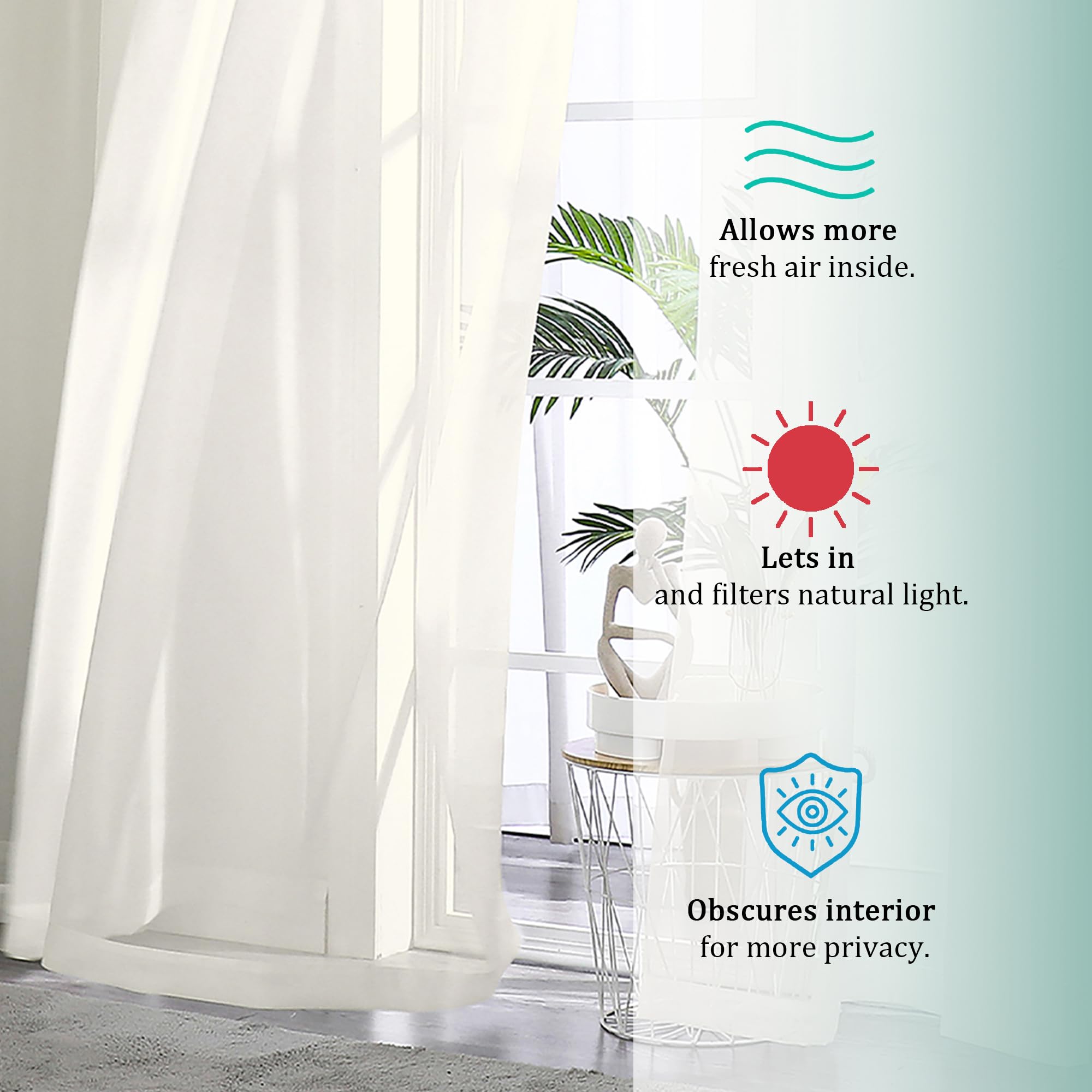 Ovzme Sheer Ivory Curtains 108' Inch Length 2 Panels Set, Light Filtering Soft Rod Pocket Voile Drapes For Living Room/Bedroom,
