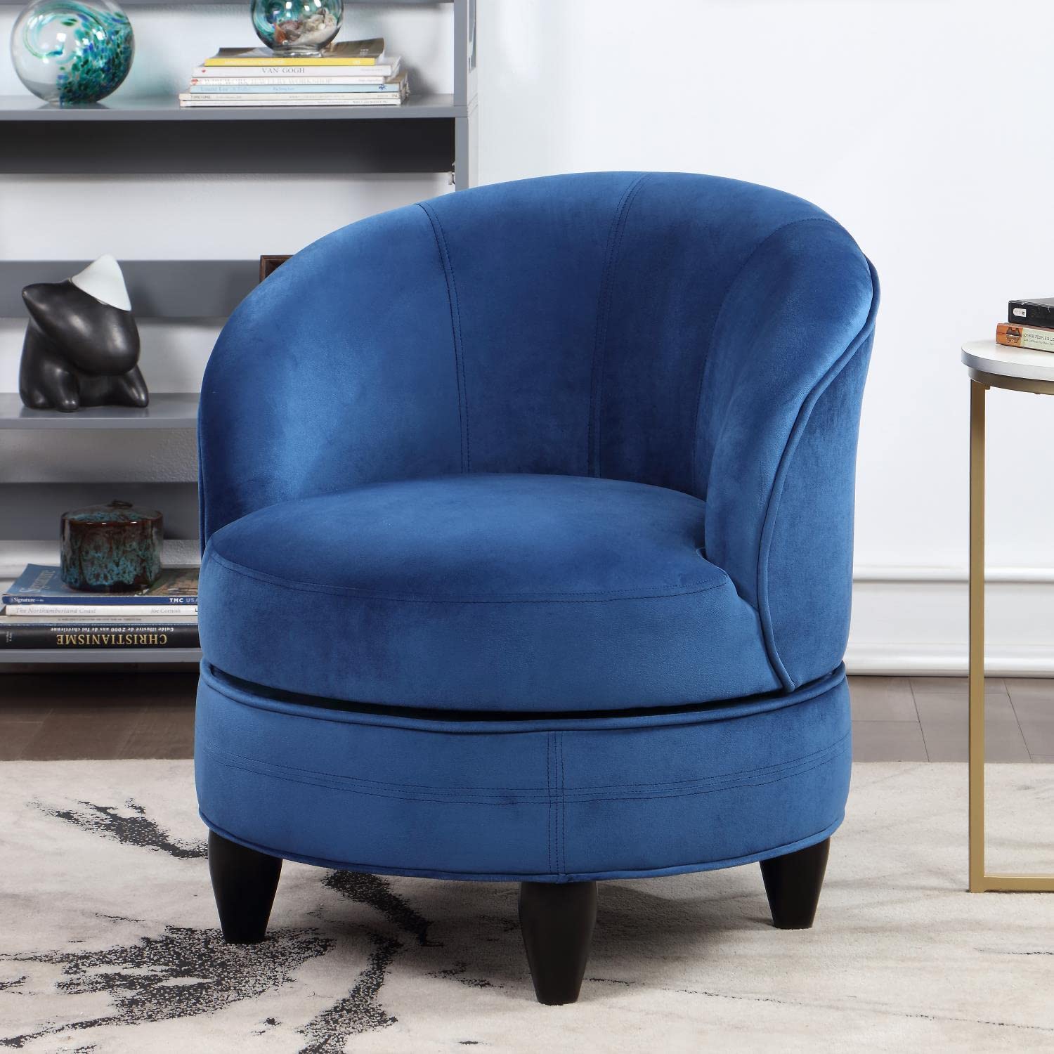 Steve Silver Furniture Sophia Accent Blue Velvet Chair, 360-Degree Swivel, Transitional Style, for Living Room, Bedroom, Makeup Room, Office, Lounge Chair, 28.75" L x 28.25" D x 32" H, Blue