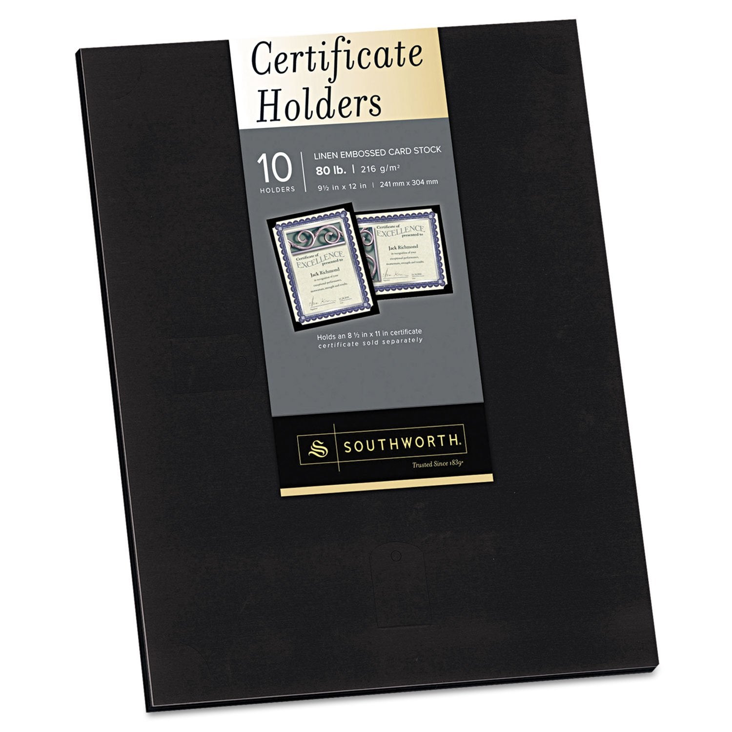 Southworth Certificate Holders, 9 1/2' X 12', Black, Pack Of 10