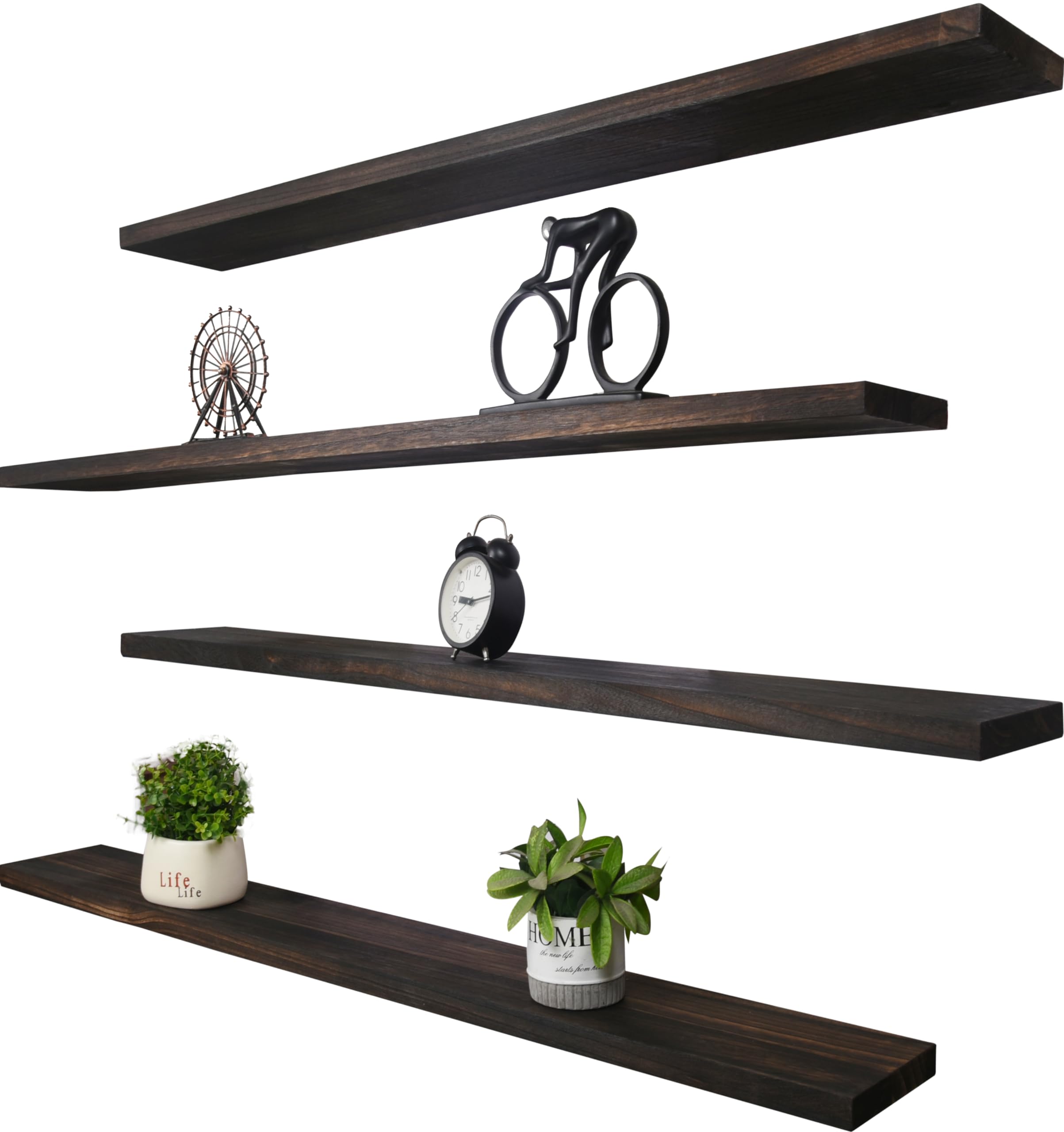 Hxswy 48 Inch Rustic Floating Shelves For Wall Decor Farmhouse Wood Wall Shelf For Bathroom Kitchen Bedroom Living Room Set Of 4 Brown