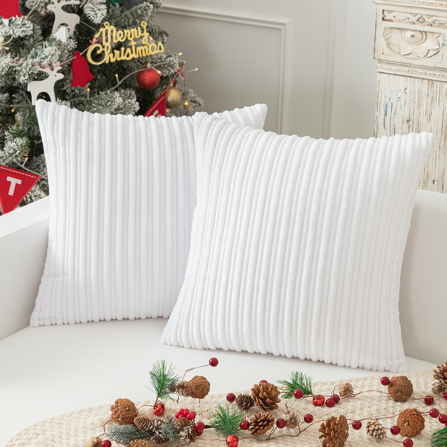Kevin Textile Set Of 2, Super Soft Striped Corduroy Velvet Decorative Euro Throw Pillow Sham Cushion Cover For Baby, 22X22 Inch(