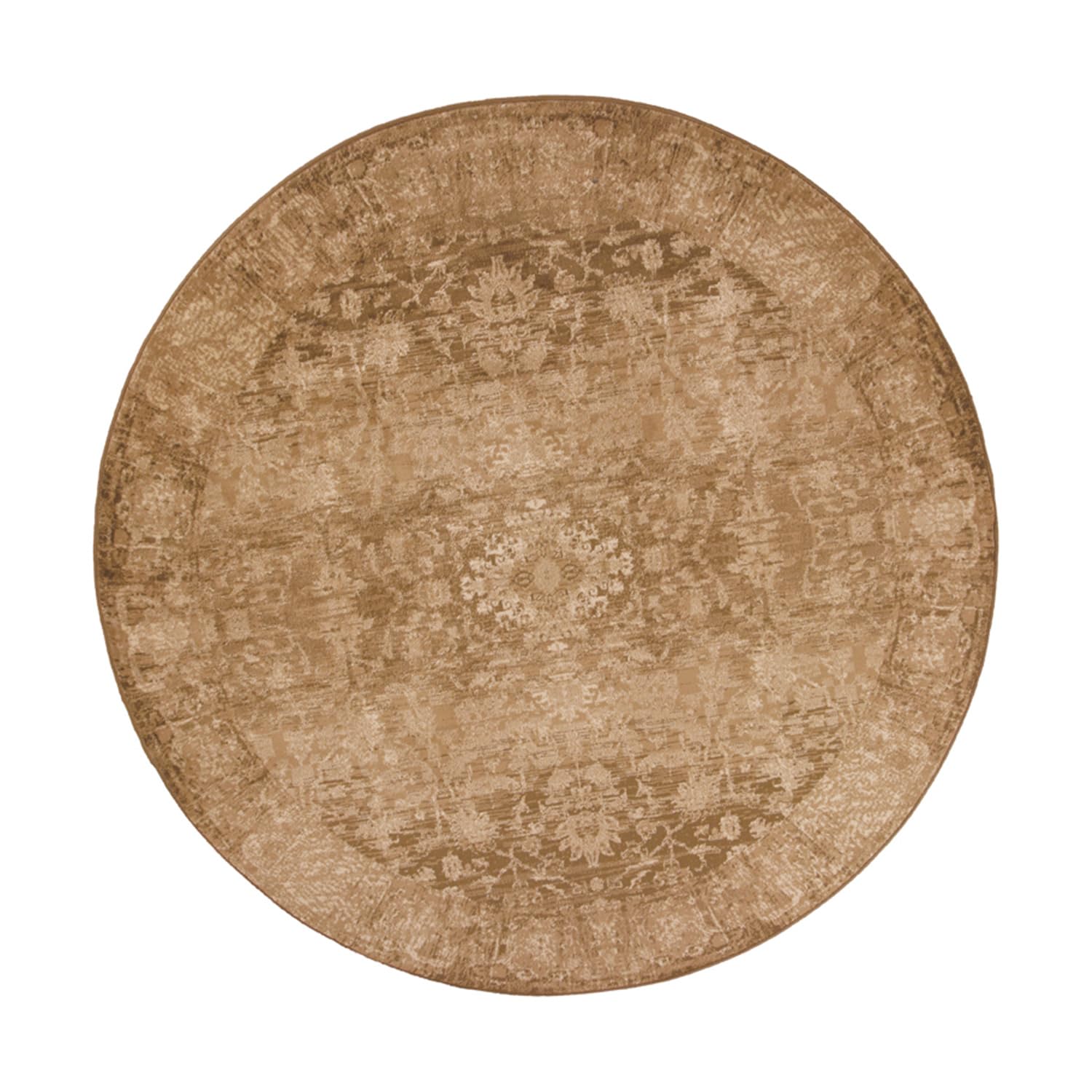 HomeRoots Polypropylene 8' Beige Machine Woven Distressed Floral Traditional Round Indoor Area Rug