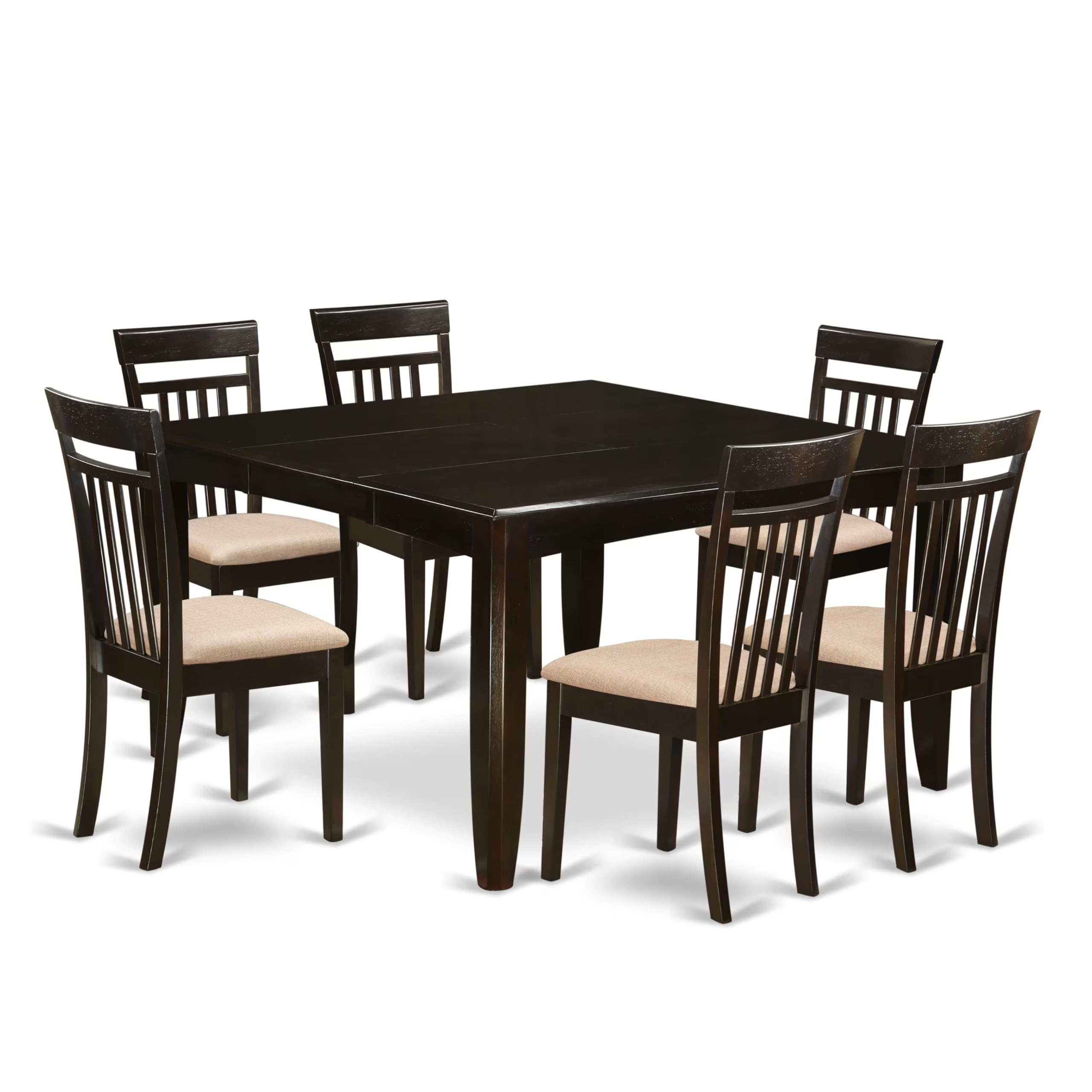 East West Furniture Pfca7-Cap-C 7 Piece Kitchen Table Set Consist Of A Square Dining Table With Butterfly Leaf And 6 Linen Fabric Dining Room Chairs, 54X54 Inch, Cappuccino