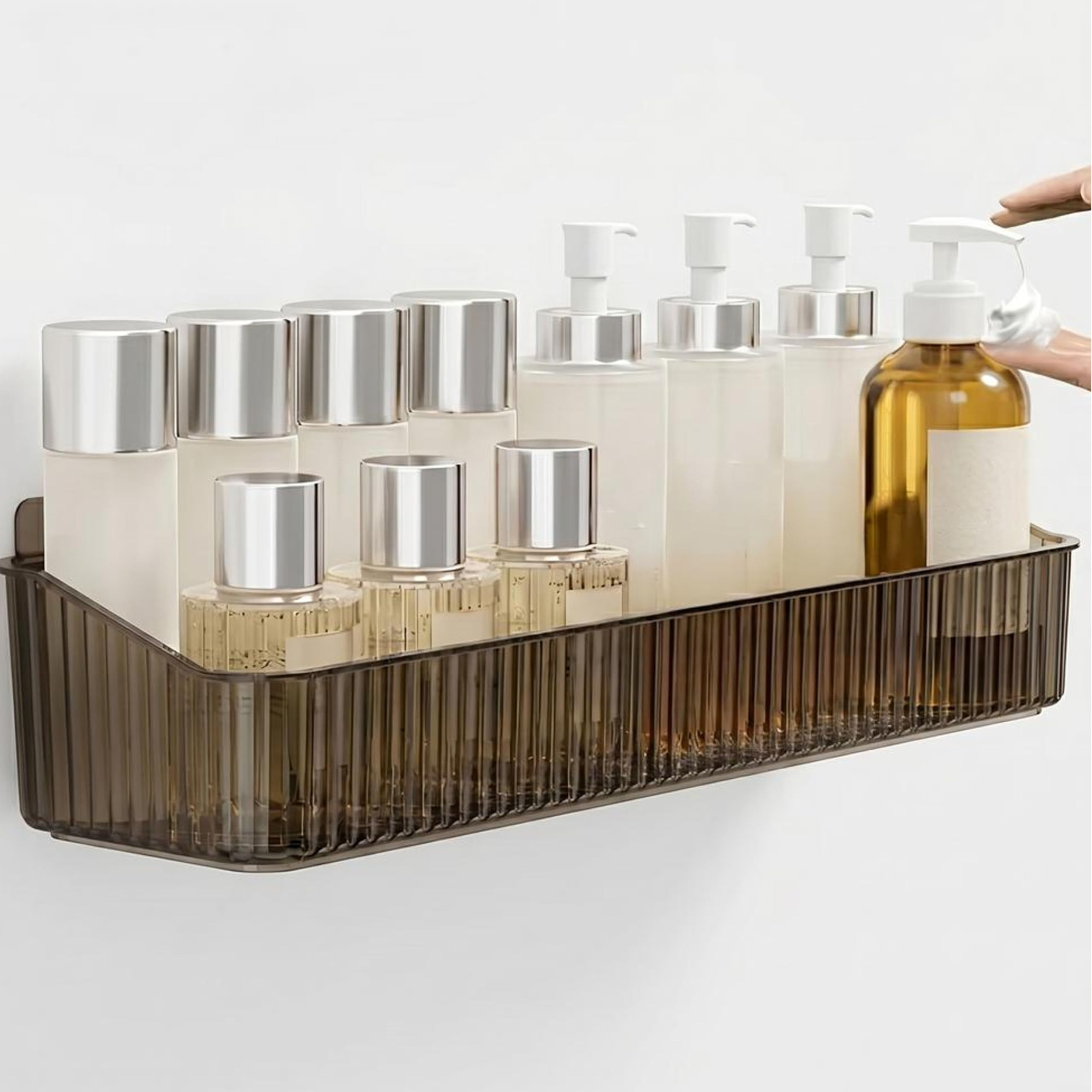 Hrk WallMounted Bathroom Shelf Organiser, 29X9X7 Cm, Smoky Brown