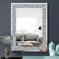 QMDECOR Crystal Crush Diamond Rectangle Silver Mirror for Wall Decoration 24x32inch Wall Hang Frameless Mirror Acrylic Diamond D