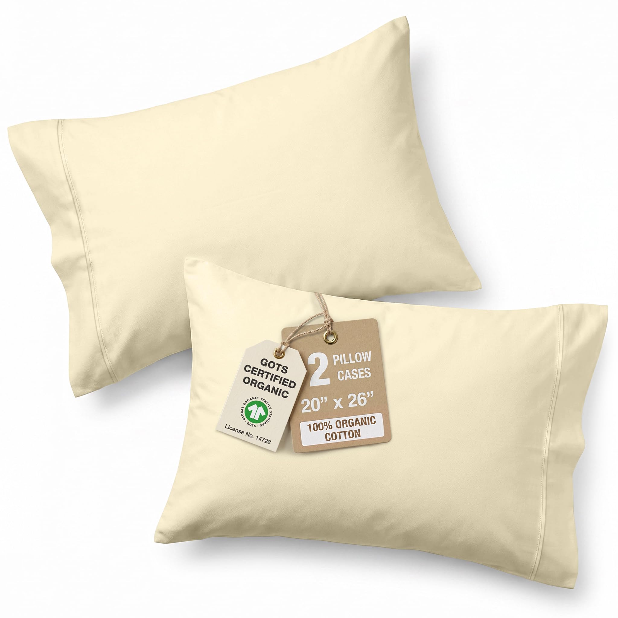 Lane Linen 100% Organic Cotton Pillow Cases Standard Size Set of 2 (20x26) - Cotton Pillowcases Standard Size - Soft Standard Pi