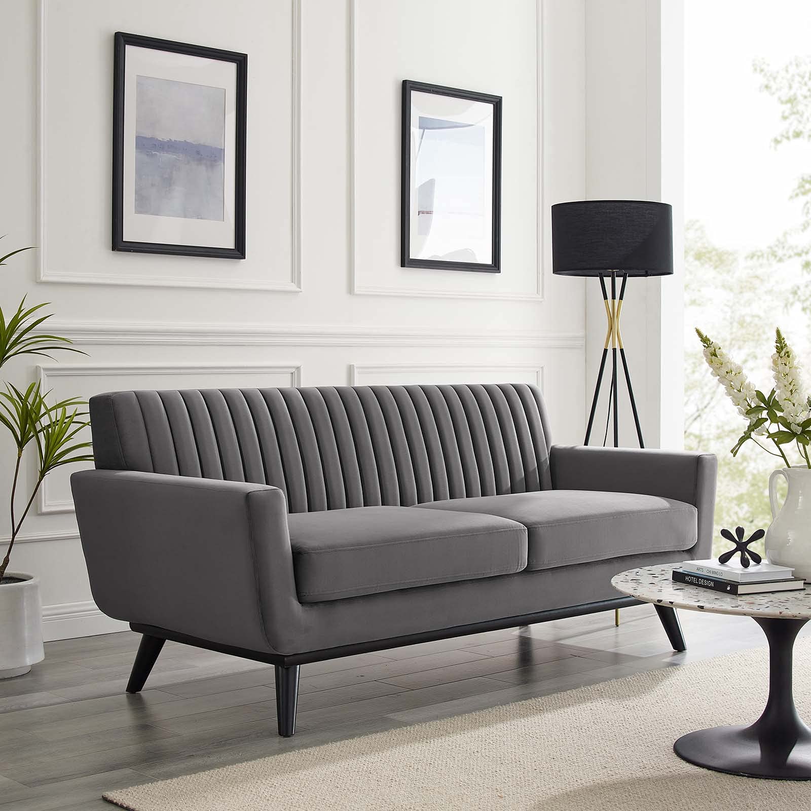 Modway Engage Channel Tufted Performance Velvet Loveseat in Gray