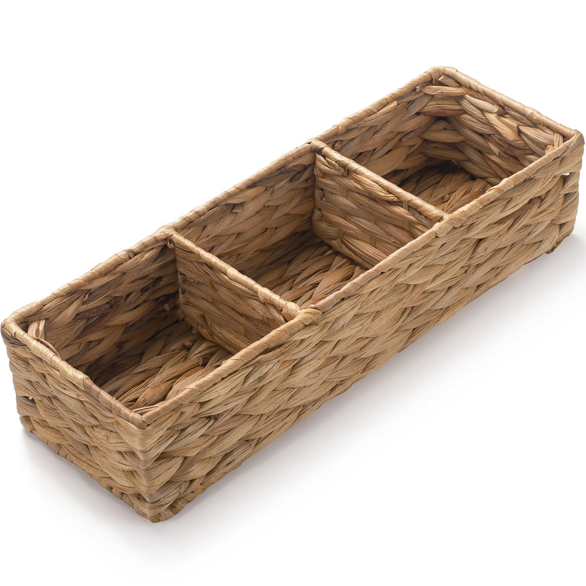 Wicker Bathroom Basket with 3 Compartments, Water Hyacinth Toilet Tank Basket, Woven Storage Box for Bathroom Organizer (16.5 x 
