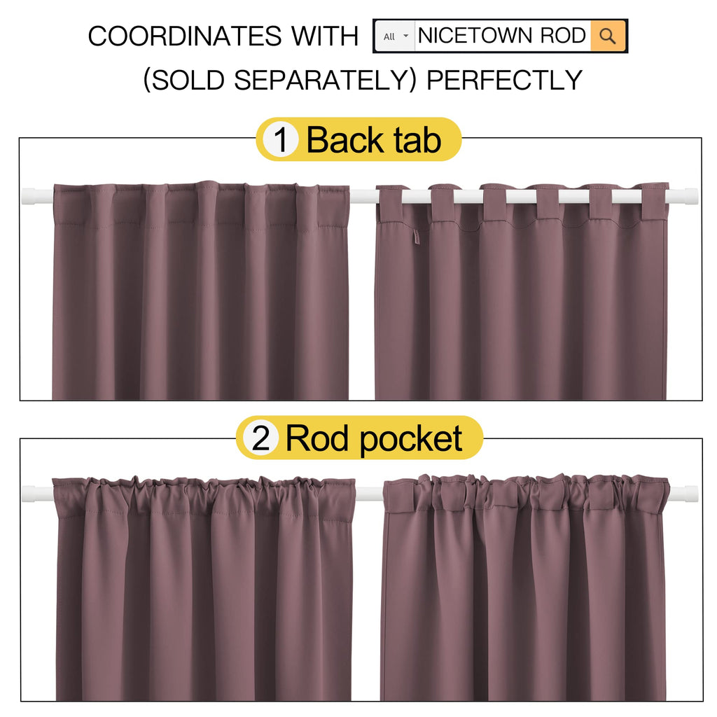 Nicetown Bedroom Blackout Curtain Panels - (Dry Rose Color) 52 X 108 Inch, 2 Pcs, Insulating Energy Saving Solid Rod Pocket Blackout Drapes For Hall, Villa