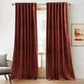 RYB Home Rust Red Velvet Curtains 96 inches Long, Thermal Insulated Panel for Bedroom Room Darkening Window Treatment for Holida