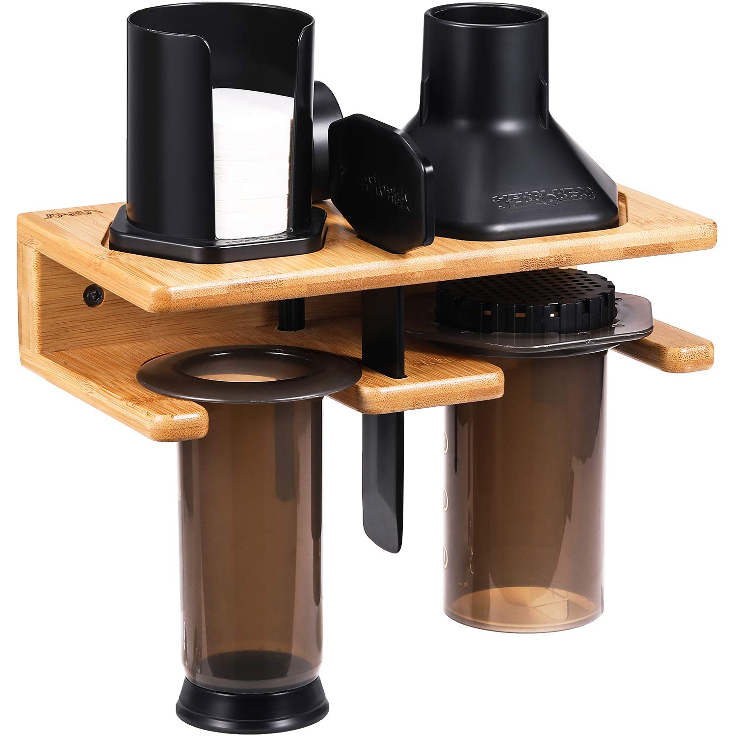 Space Saving Organizer Wall Mount For Aeropress Set, Polished Bamboo
