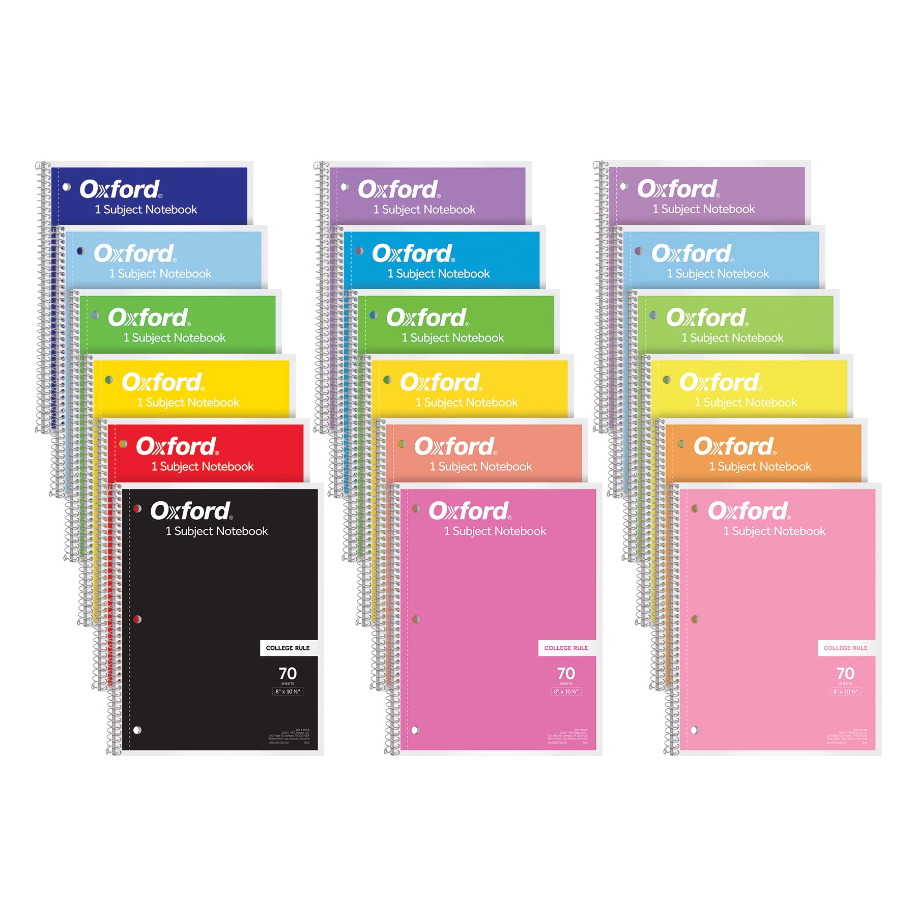 Oxford Spiral Notebook 18 Pack, Bulk College Ruled Spiral Notebooks For School, 1 Subject, College Ruled Paper, 8 X 10-1/2 Inche
