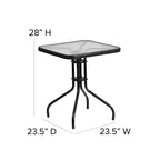 Flash Furniture Lila 23.5'' Square Glass Metal Table With 2 Black Metal Aluminum Slat Stack Chairs
