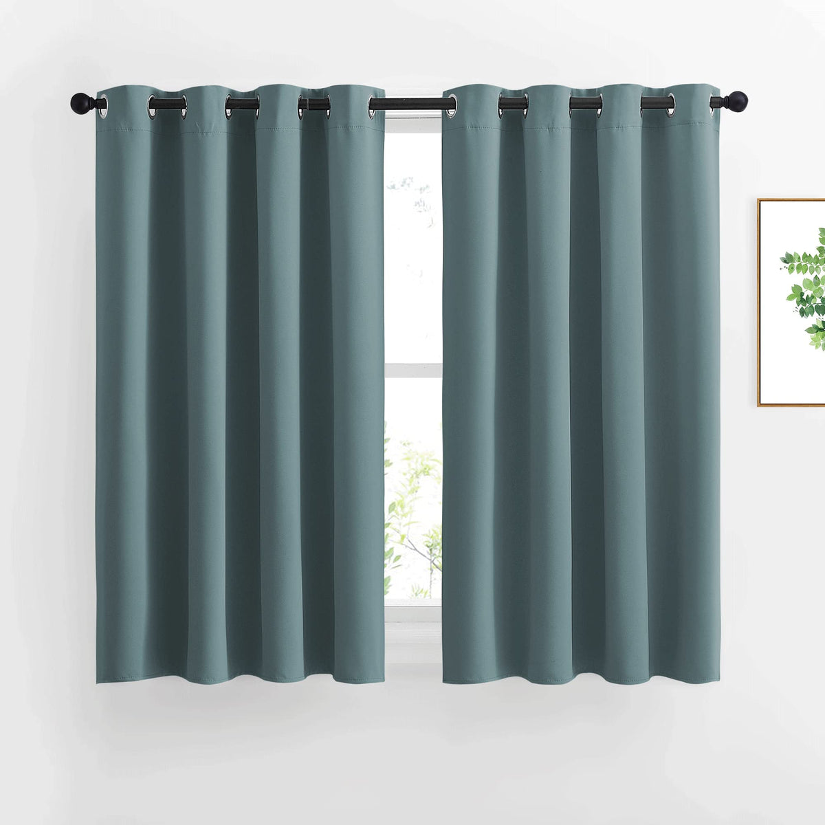 Nicetown Blackout Greyish Blue Curtains For Bedroom - Window Treatment Thermal Insulated Grommet Solid Drapes Energy Saving Soun