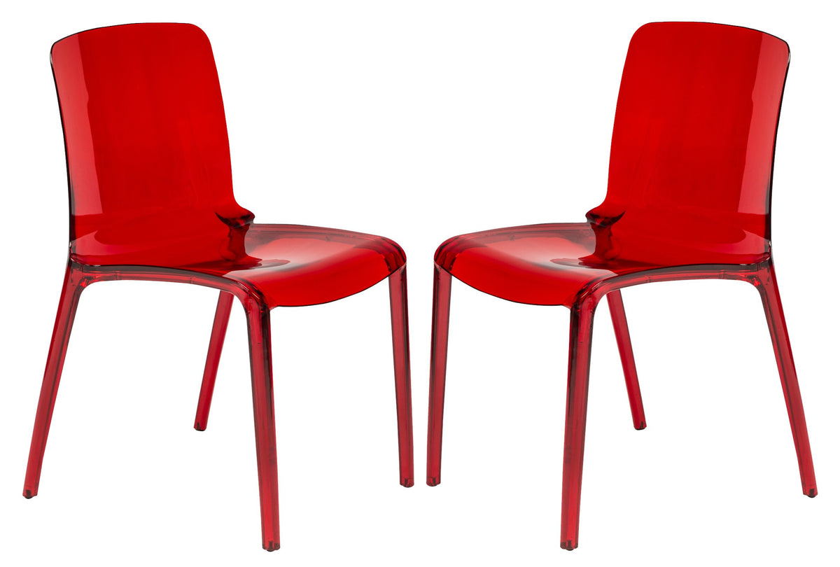 Leisuremod Adler Mid-Century Modern Dining Side Chair, Set Of 2 (Transparent Red)