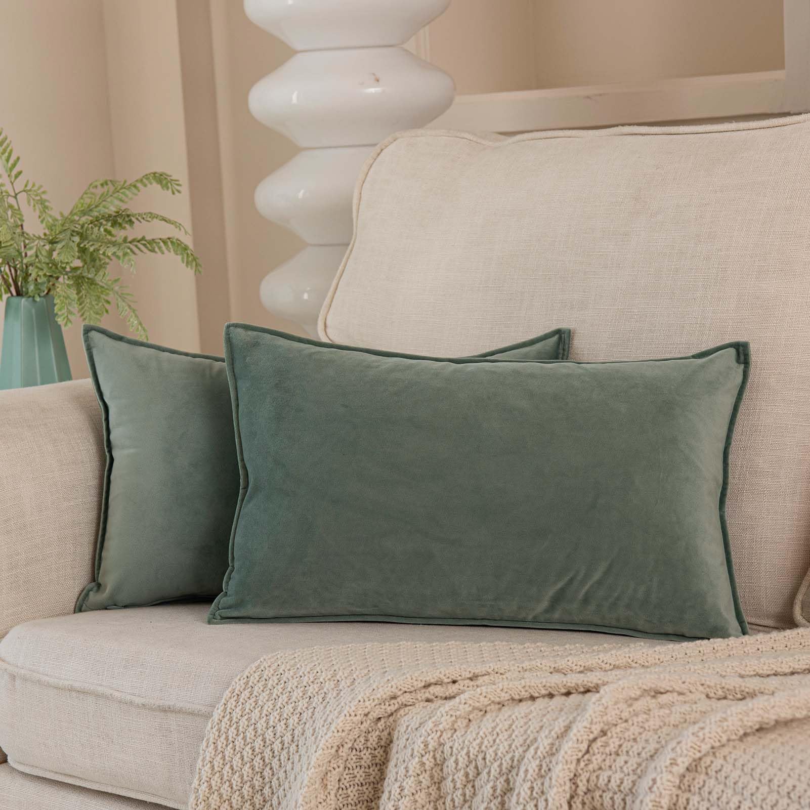 Juspurbet Sage Decorative Lumbar Velvet Throw Pillow Covers 12X20 Inch Set Of 2,Broadside Soft Cushion Case With Invisible Zippe