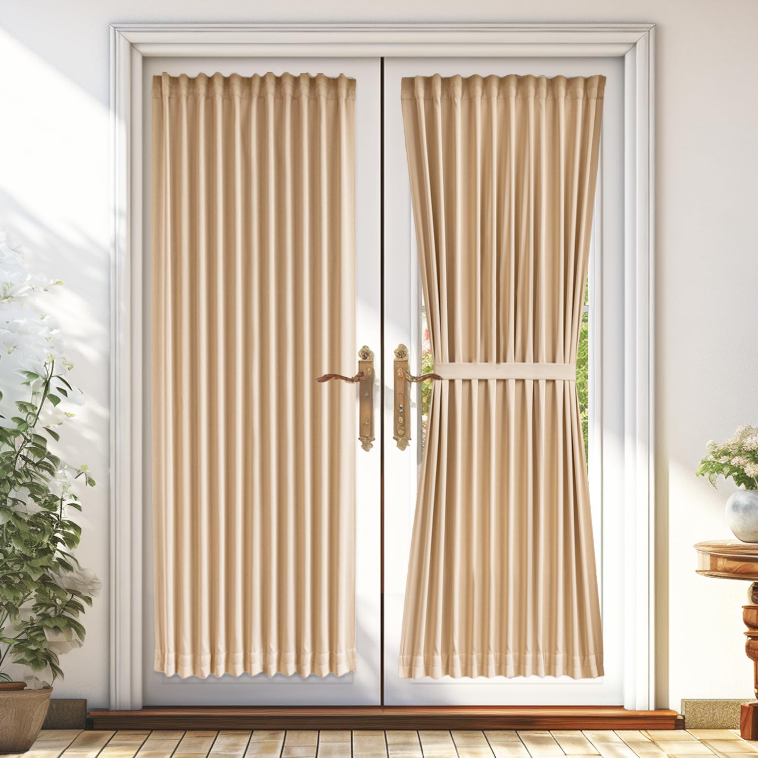 Vatge Beige French Door Curtains - Thermal Insulated Sidelight Curtain for Front Door Privacy Sidelight Curtains for Front Foor,