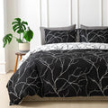 Lekesky Reversible Duvet Cover Queen Size, Black Branch Comforter Cover Queen 3Pcs Microfiber Botanical Bedding Set With Zipper