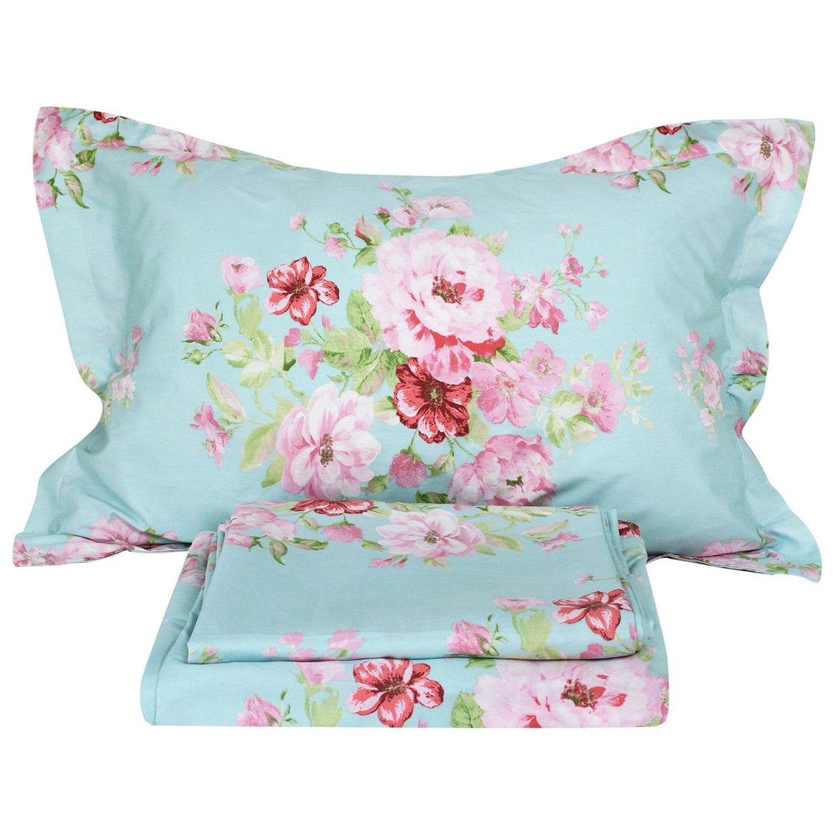 Fadfay Cotton Bed Sheet Set Shabby Pink Floral Bed Sheets 4-Piece Full Size
