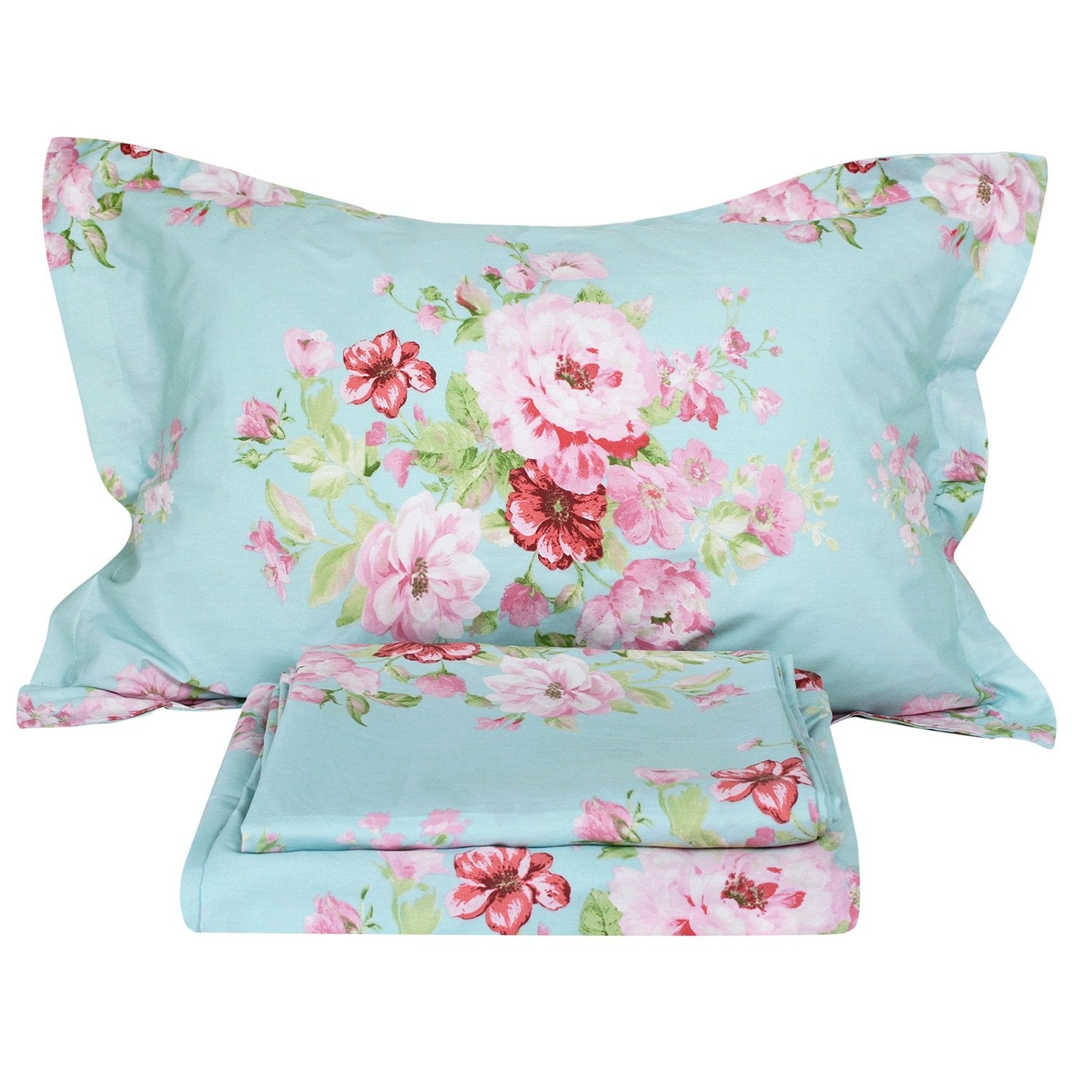 Fadfay Cotton Bed Sheet Set Shabby Pink Floral Bed Sheets 4-Piece Full Size
