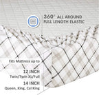 Comfort Spaces Cotton Flannel Breathable Warm Deep Pocket Sheets With Pillow Case Bedding, Twin, Grey Plaid, 3 Piece