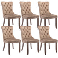 Upholstered Dining Chairs Set Of 6, Velvet Dining Room Chairs With Back Ring Pull Trim And Solid Wood Legs, Tufted Wingback Kitc