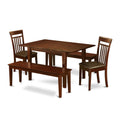 East West Furniture MLCA5C-MAH-LC 5 Piece Dining Table Set Includes a Rectangle Wooden Table with Butterfly Leaf and 2 Faux Leather Dining Chairs with 2 Benches, 36x54 Inch, Mahogany