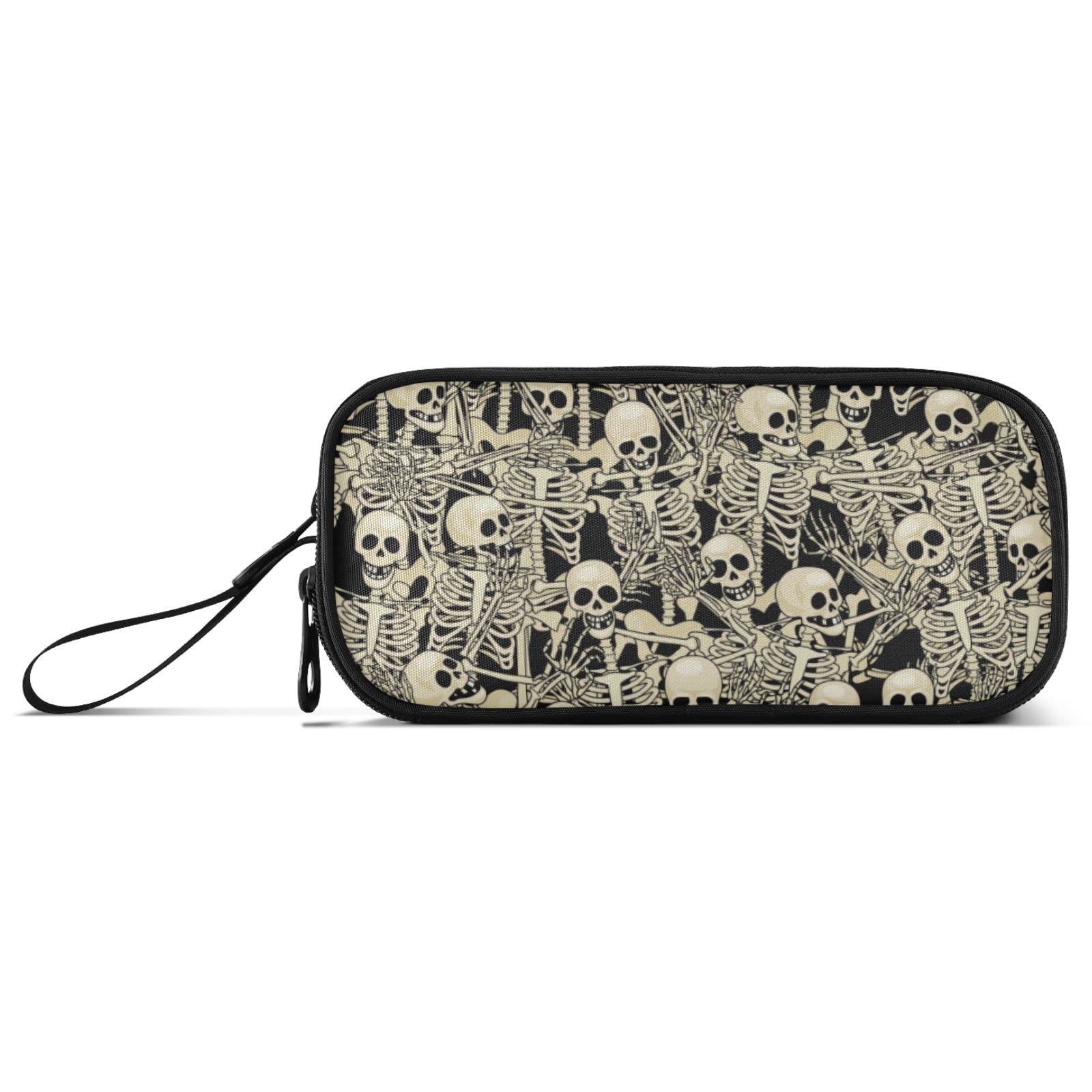 Fisyme Gothic Skull Skeletons Pencil Case Large Capacity Pen Box Makeup Pouch Holder Organizer Stationery Bag For School Office