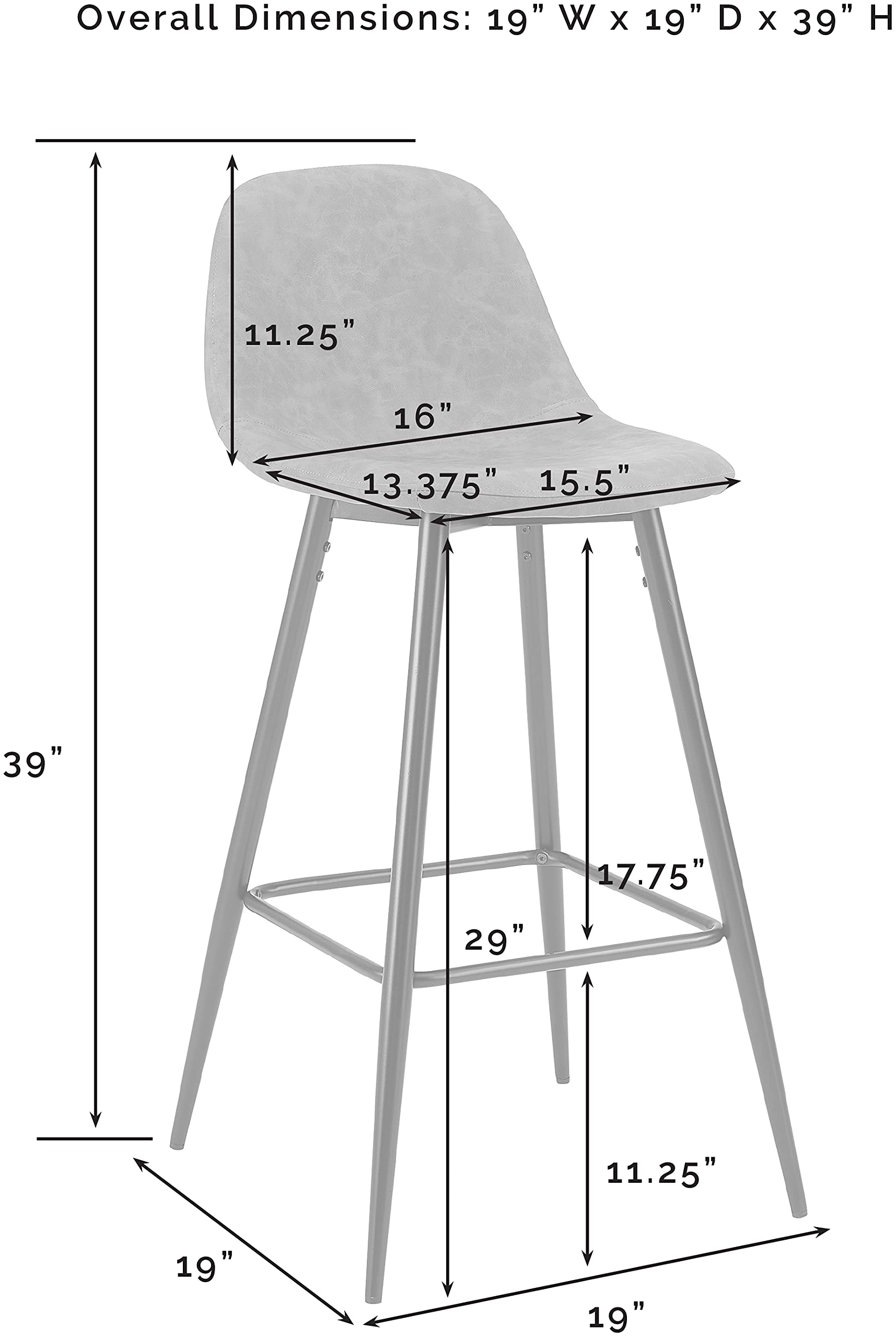 Crosley Furniture Weston Upholstered Seat Bar Stools Set of 2, Distressed Black/Matte Black