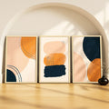 SoulAbiti Pastel Geometric Shapes set of 3 Framed Wall Print 12x18 inch Light Brown Frame PlexiGlass Abstract Art ready to hang