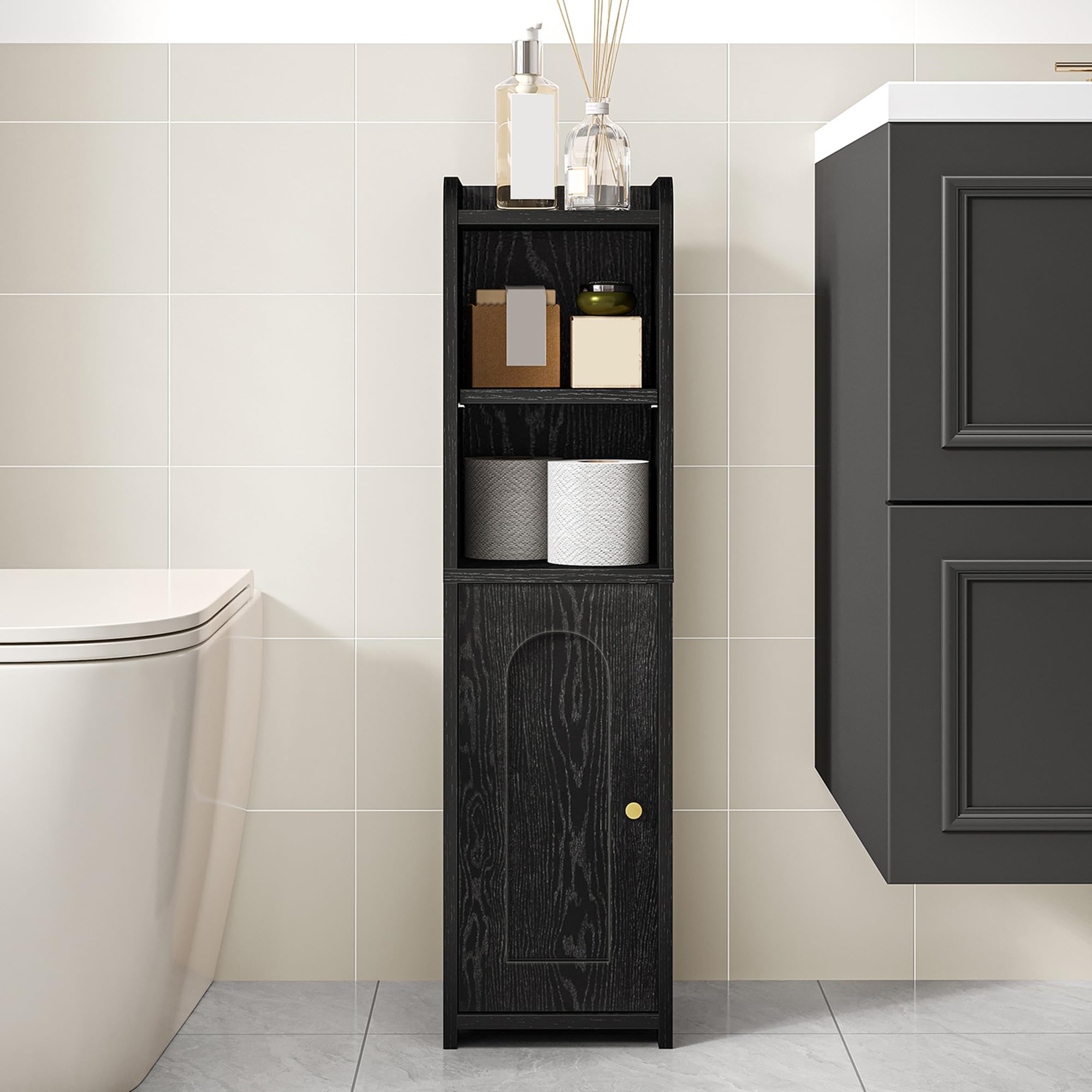 Hzuaneri Bathroom Storage Cabinet, Corner Floor Cabinet with Doors and Adjustable Shelf, Narrow Toilet Paper Cabinets, Bathroom 