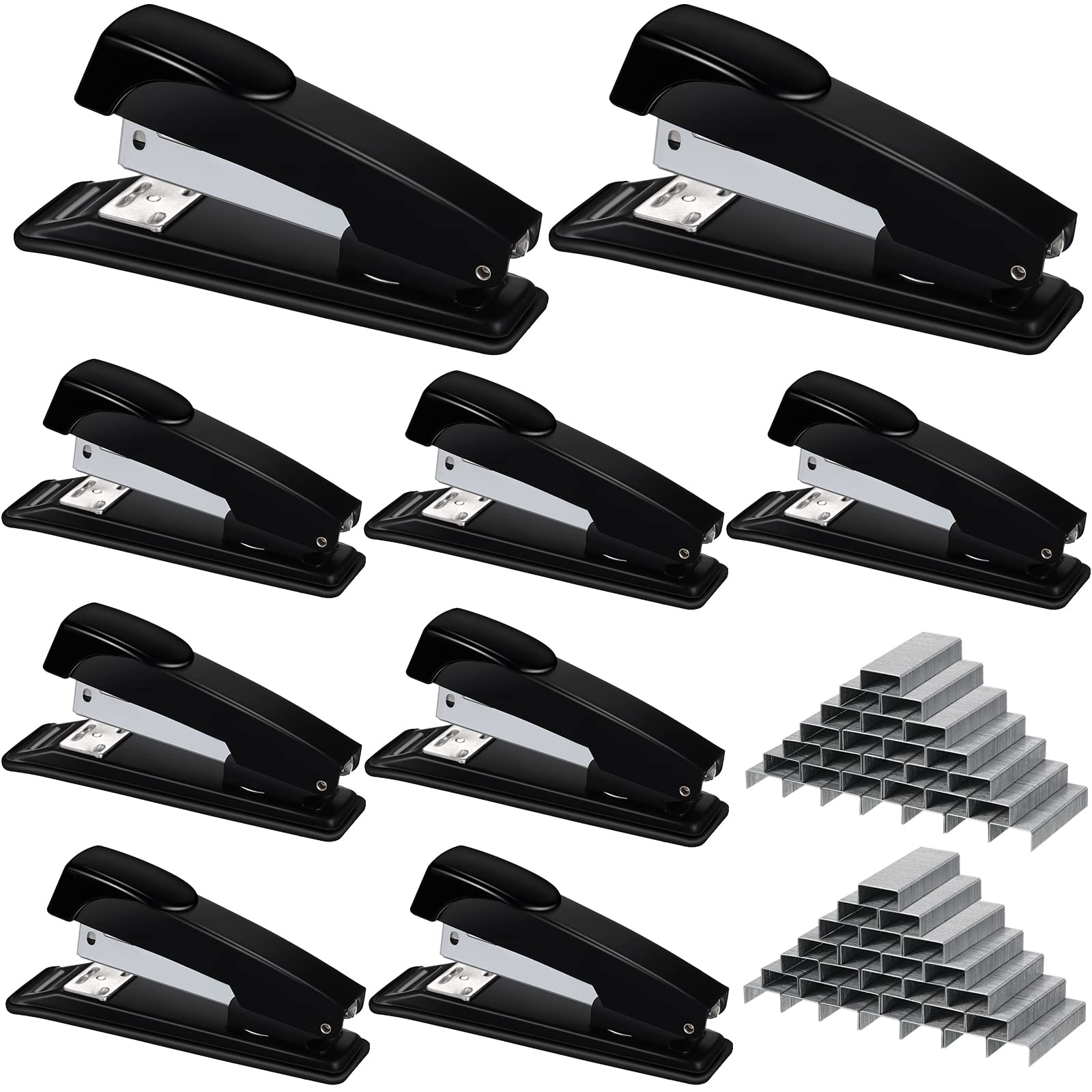 Mimorou 9 Pcs Desktop Office Staplers For Desk With 6000 Staples Black Desk Staplers Sets Metal Staplers For Back To School Offi
