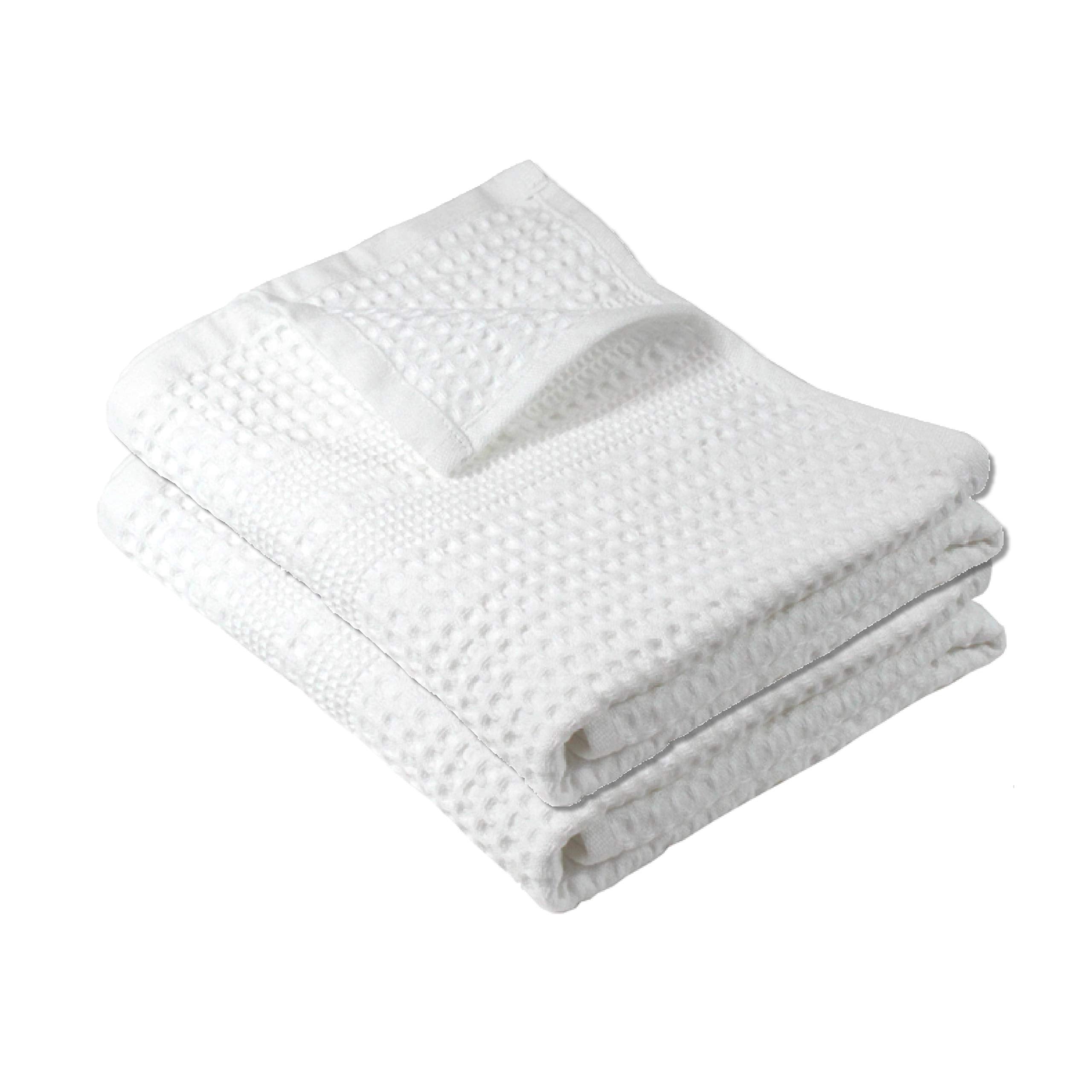 GILDEN TREE Waffle Hand Towels for Bathroom Quick Drying Lint Free Thin, 2 Pack, Classic Style (White)