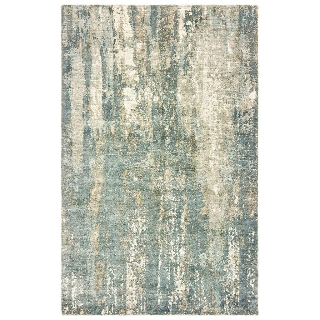 HomeRoots Viscose 9’ x 12’ Blue and Gray Abstract Splash Indoor Area Rug