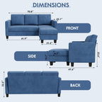 Yeshomy Convertible Sectional 3 L-Shaped Couch Soft Seat With Modern Linen Fabric, Small Space Sofas For Living Room, Apartment And Office, 70'', Blue
