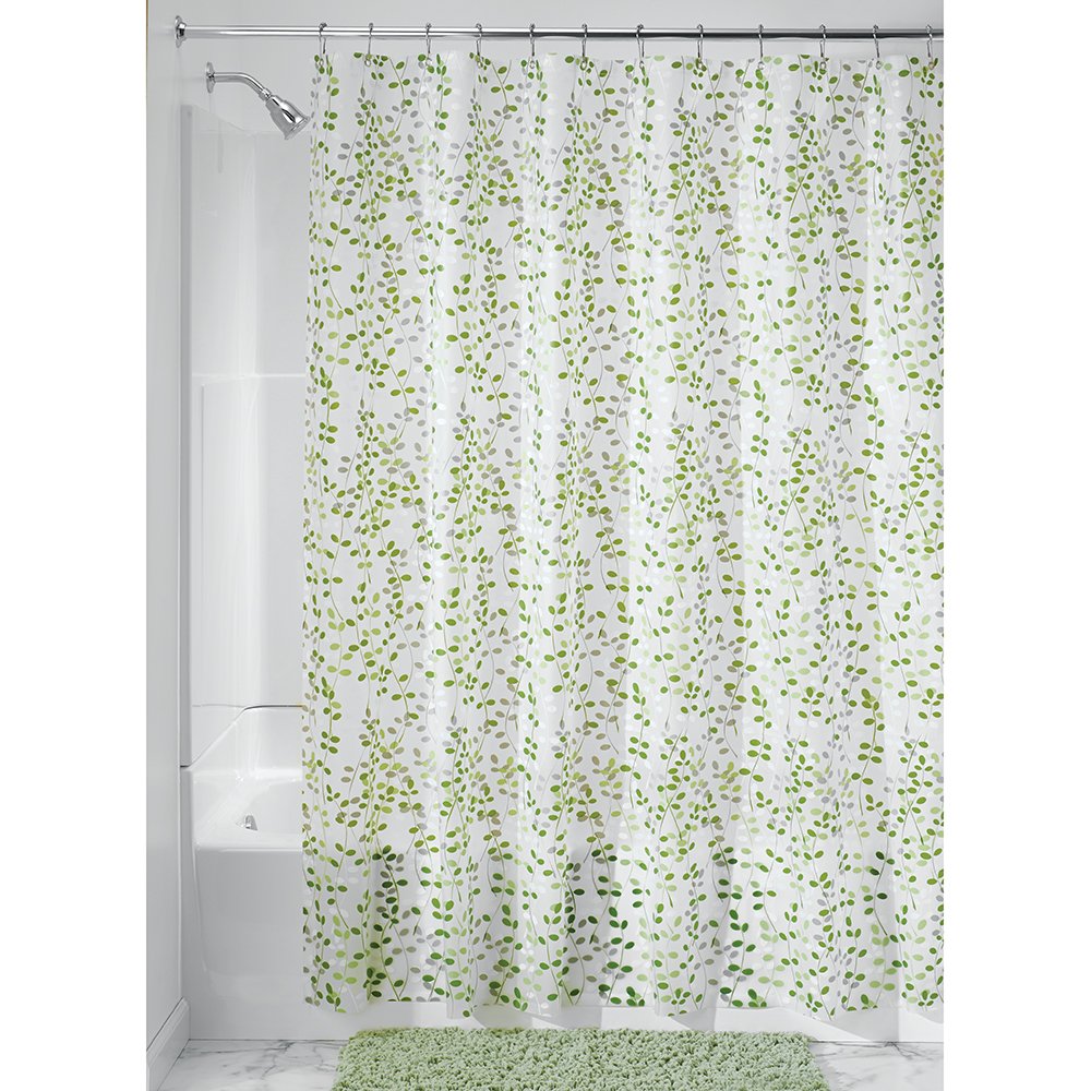 Idesign Vine Waterproof Peva Bathroom Shower Curtain - 72' X 72', Green/White