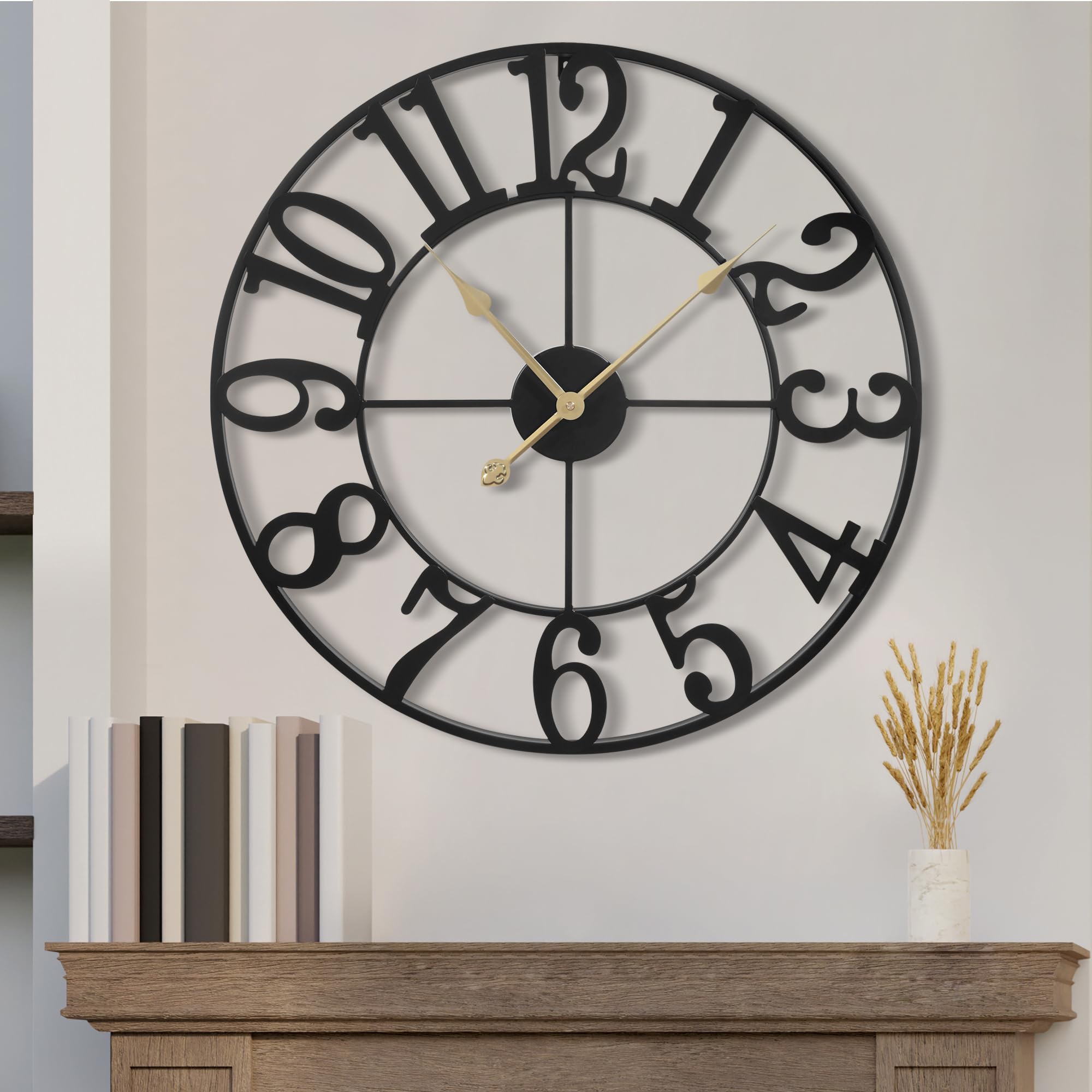 1st owned Wall Clock 24 Inch Round Large Indoor Wall Clocks Battery Operated Silent Non Ticking, Farmhouse Vintage Decorative An