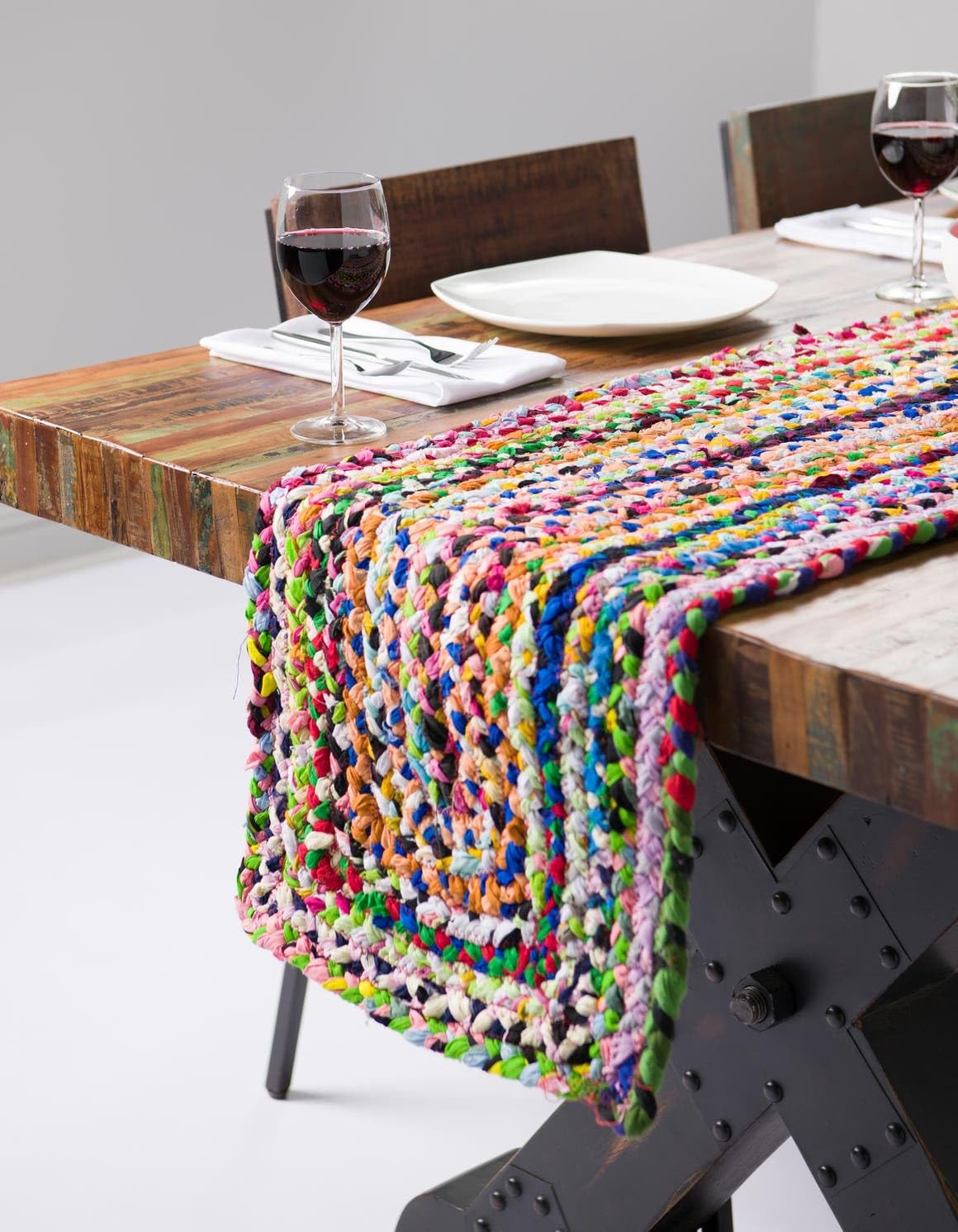Unique Loom Braided Chindi Collection Area Rug - Layer (1 2 x 10 Table Runner, Multi/ Blue)