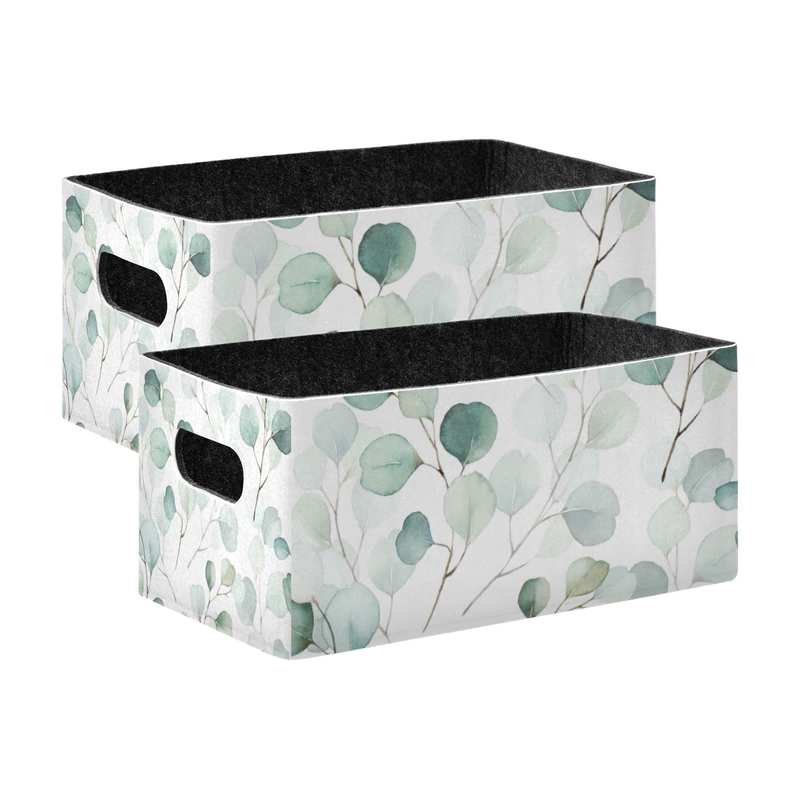 Kcldeci Flower Green Leaves Storage Bins Baskets For Organizing 2Pack, Sturdy Storage Basket Foldable Storage Baskets For Shelves Closet Nursery Toy